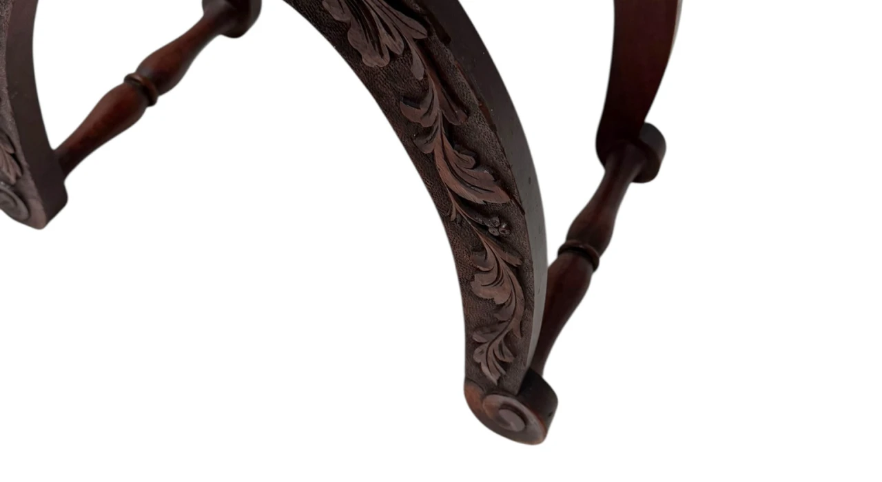 Art Nouveau Walnut Savonarola Hand-Carved Stool, 1900s